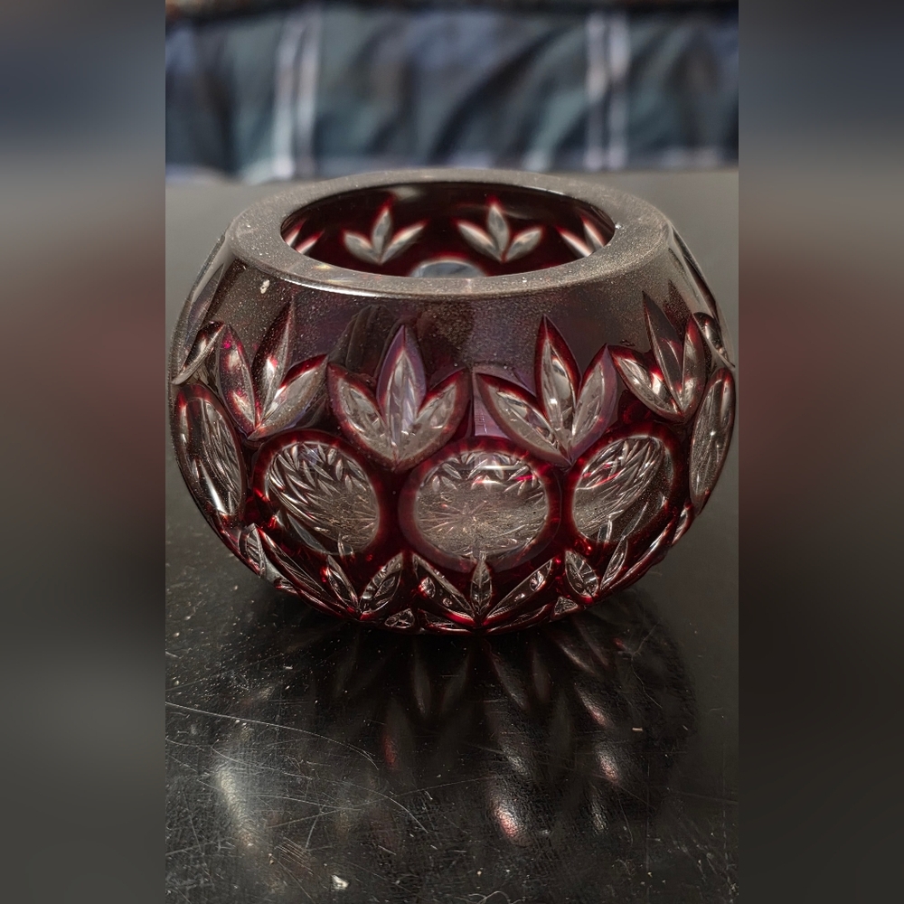 Vintage Godinger Red and Clear Cut Glass Candle Holder